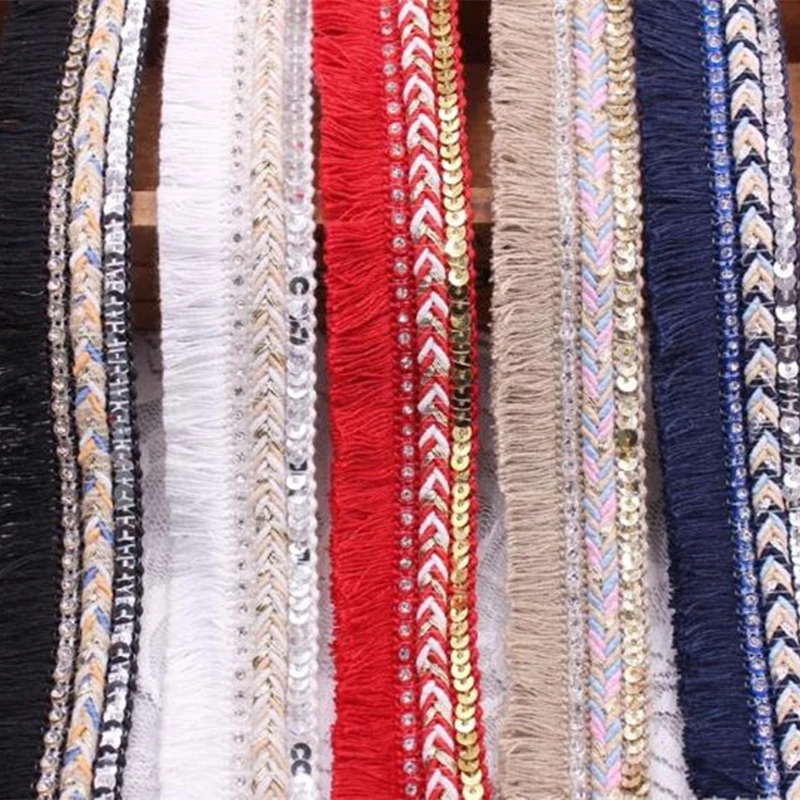 

Cotton Fringe Tassel Trim Lace Ribbon Cord Braided Sequin Rhinestone for Sewing Sheet DIY Clothes Curtains Accessories trimmings
