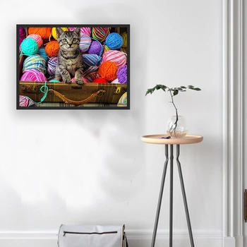 

Diamond Painting Cat Animal Cute Art Kits Full Round Diamond Mosaic Beaded Picture of Rhinestone Decoration Home