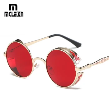 

MCLEXN New Gothic Steampunk Sunglasses Men Women Sun Glasses Goggles Retro Round fashion Brand Designer Mirror Gafas de Sol