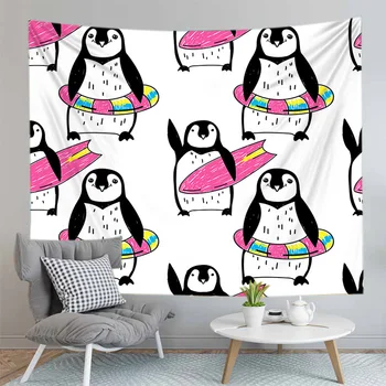 

3d Lovely Swimming Penguin Blanket Wall Hanging Tapestry Magic Rabbit Large Size Indian Tapestries
