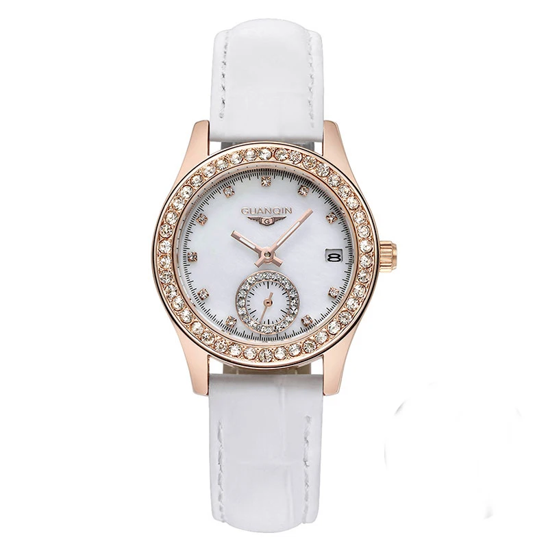 

GUANQIN GQ80688 Austria Diamond quartz watch business casual waterproof ladies watches white leather relogio feminino