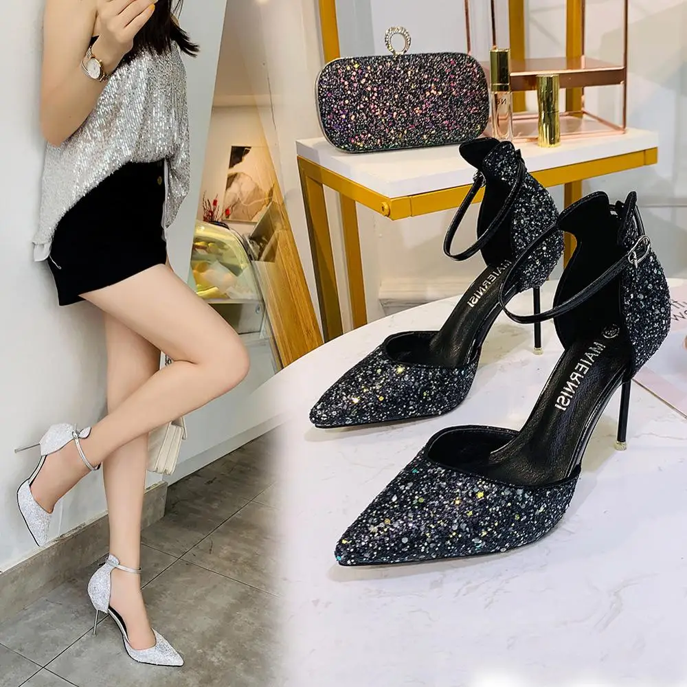 

Linglewei New Spring and summer women's Super high heels Pointed Toe Thin Heels Sexy Fashion Buckle Strap Shallow shoes