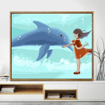 

Dolphin Girl Paintings By Numbers DIY Pictures Oil Coloring By Numbers Set Gift Drawing By Numbers Canvas Decor New Arrivals
