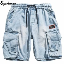 Хип-хоп джинсовые шорты мужские Harajuku Карго короткие трико для мужчин короткие уличная Летняя джинсовая ткань оверсайз-Шорты карманы хлопок