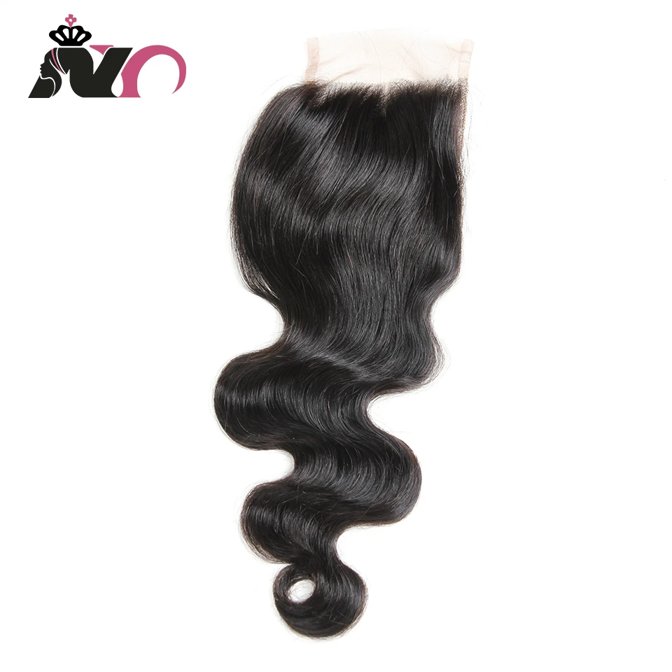 

NY Hair 4 *4 Brazilian Closure Body Hair 100% Human Hair Free/Middle/Three Part Lace Closure 6"-16" Natural Color Non Remy Hair