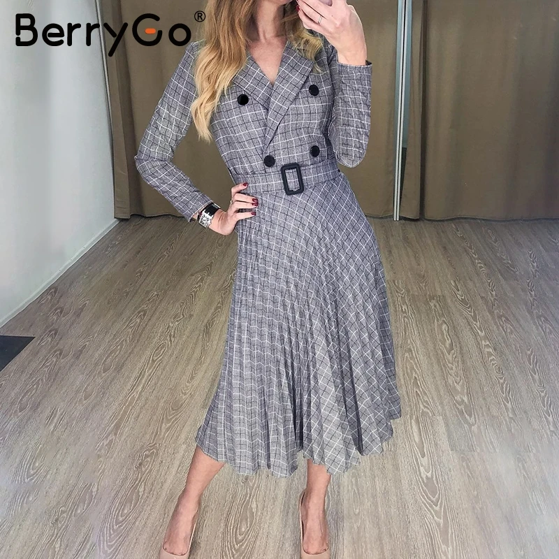 BerryGo V образным вырезом на пуговицах ремень женское платье Элегантный блейзер