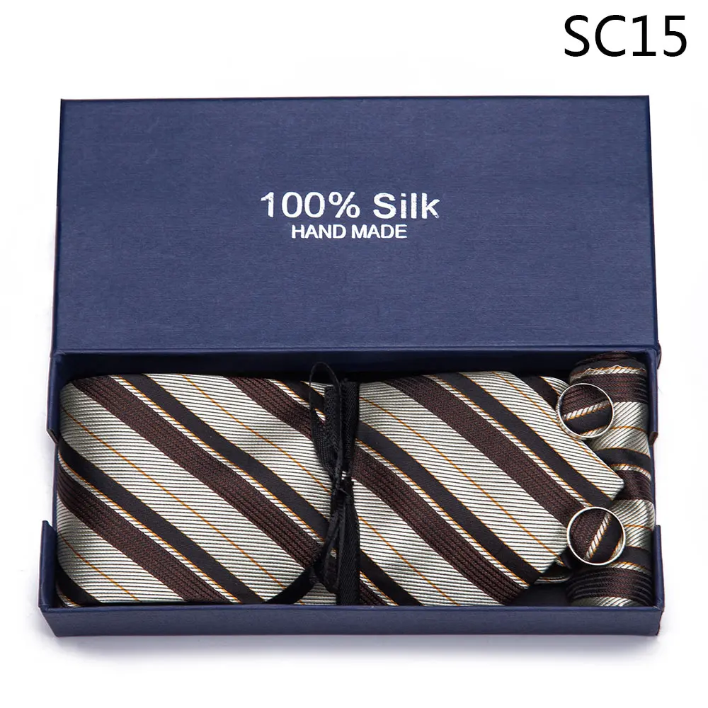 SC15 Скидка мужской галстук синий в клетку шёлковый жаккард галстук на шею галстук Hanky запонки набор галстуков для мужчин Бизнес Свадебная вечеринка - Цвет: SC15