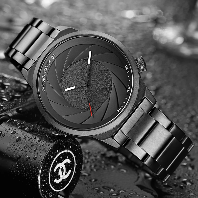 

CADISEN Military Men's Watch Stainless Steel With Black Quartz Watch Simple Design Fashion Sport Business Manly Watch Waterproof