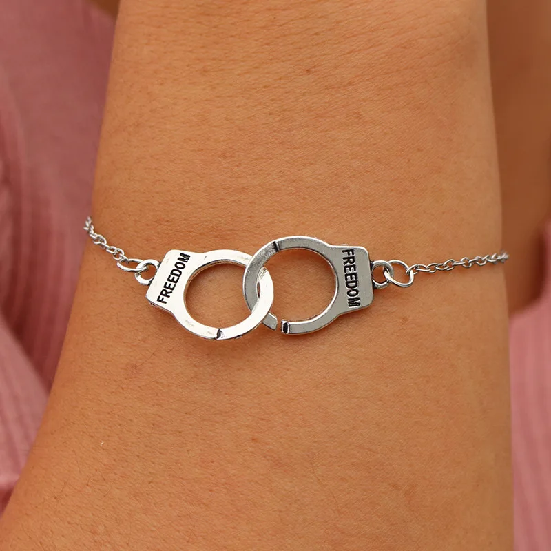 

2019 Silver Color Handcuffs Punk Bangles For Women Silver ID Bracelets Fashion Summer Style Gift