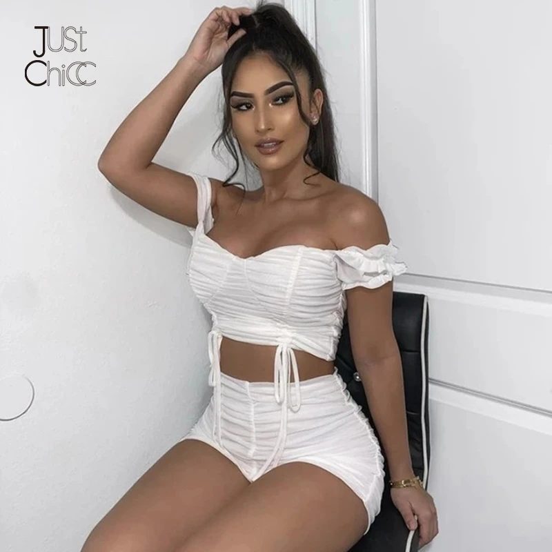 Justchicc оборками летнее платье со складками топ и штаны одежда с пышными рукавами