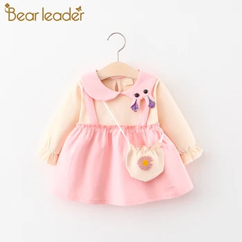 

Bear Leader Baby Girl Autumn Long Sleeve Dress 6-24M Kids Girls Cartoon Bunny Ear Clothes 2Pcs Color Patchwork Dresses with Bag