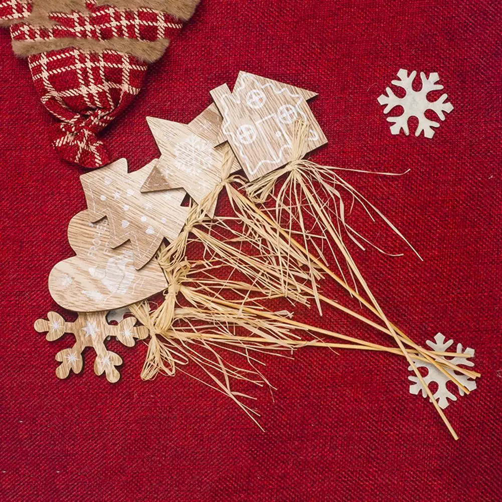 

1pc Wooden Star Snowflake Cake Decor With Straw Christmas Party Decor Dining Table Decor Card Christmas Tree Decor Topper