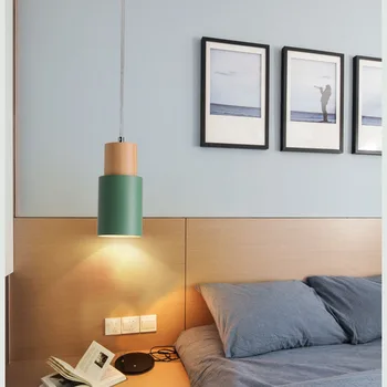 

Practical Macarons cylinder shape wood pendant light Nordic LED mounted downlight Aluminum Kitchen Island bar hotel home decor