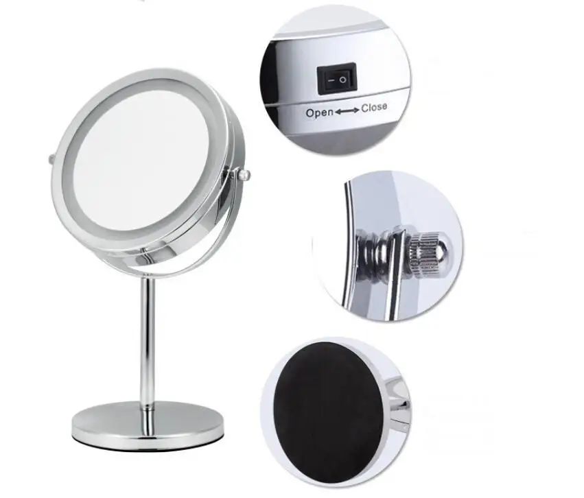 Espelho com Luz Graus de Rotação Ampliação Inchmakeup 360 Dupla Face Metal Desktop Espelho Cosmético 5x10x 7 Led 13 led 360 graus de rotação dupla face