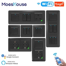 Interrupteur mural intelligent avec bouton-poussoir, wi-fi, commande à distance sans fil Tuya, fonctionne avec Alexa Google Home DE EU UK UN