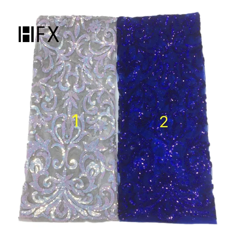 HFX High Quality African Lace Fabrics Embroidery Sequins Lace Fabric French Tulle Net Lace Fabric for Nigerian Wedding F1706-2