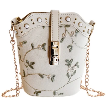 

Fashion Handbags New Bucket Bag Solid Color Embroidery Chain Wild Bag Shoulder Messenger Bag Messenger Bag White