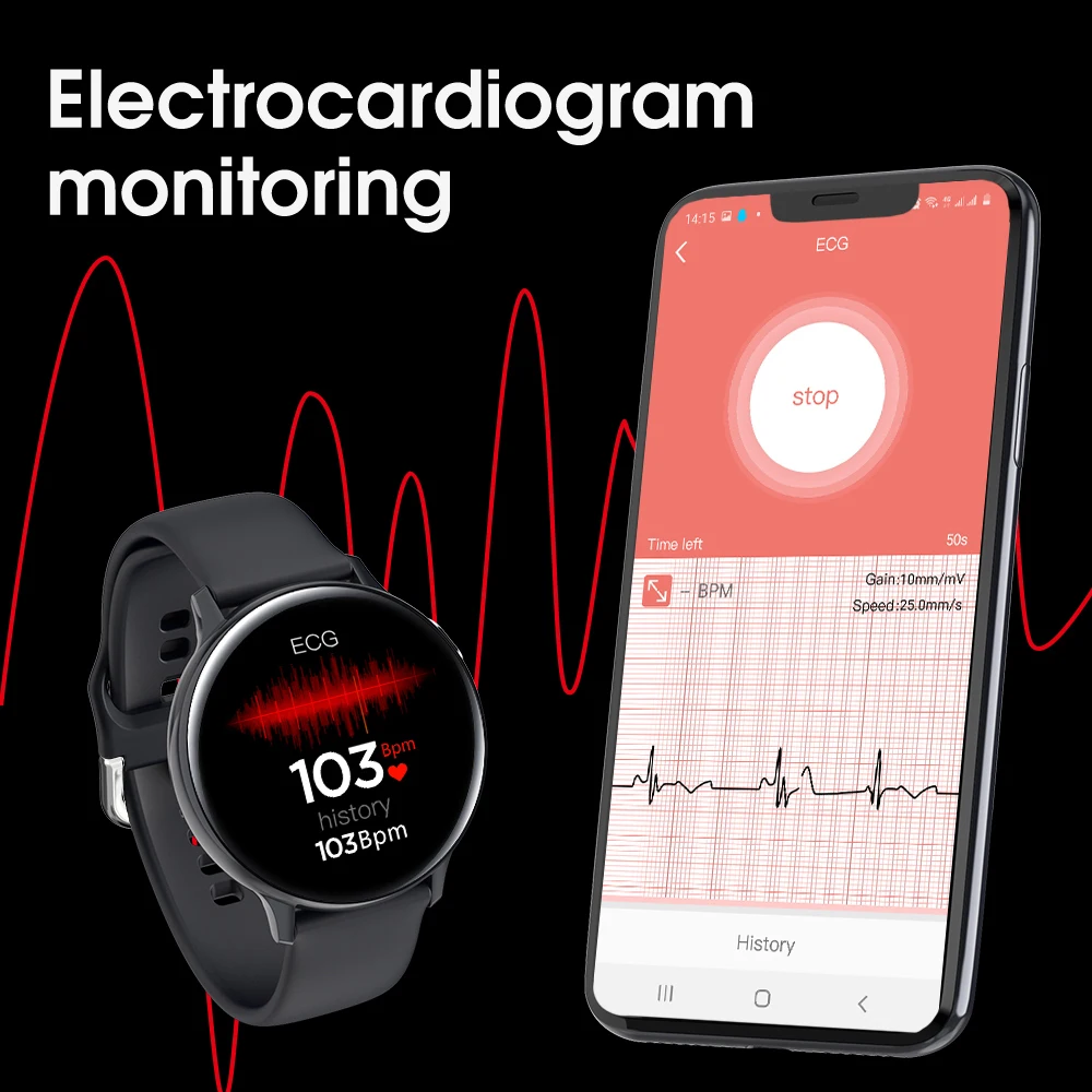 US $27.98 HERALL 2020 ECG Smart Watch Bluetooth Calls Smartwatch Men Women Waterproof Heart Rate Blood Pressure For Samsung Android iOS