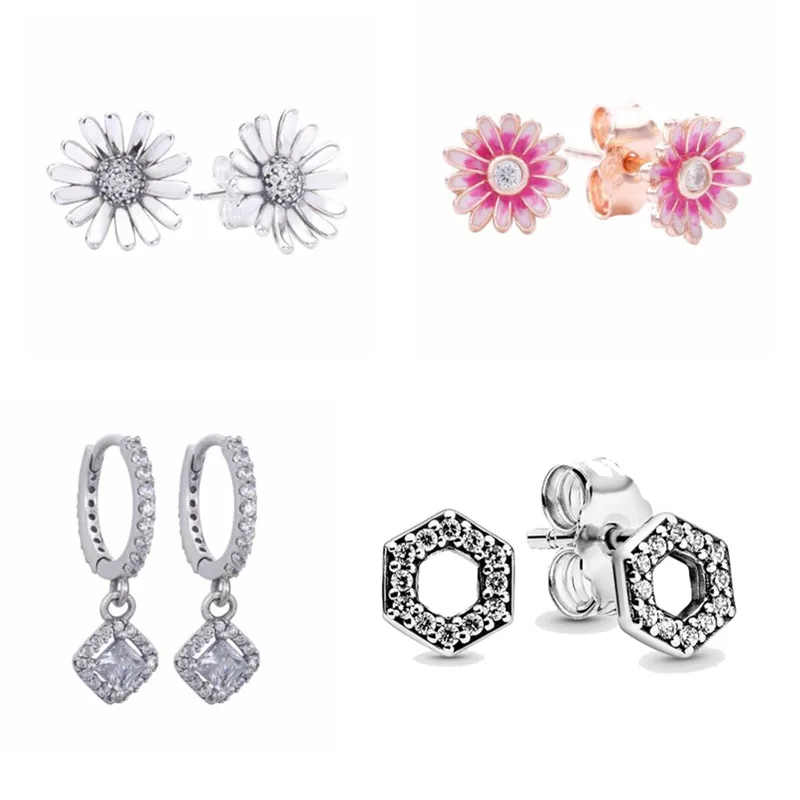 

Женские серьги-подвески в виде цветка, квадрата, сверкающих ячеек, шестиугольной формы, из стерлингового серебра 925 пробы, подарок, ювелирные изделия «сделай сам»