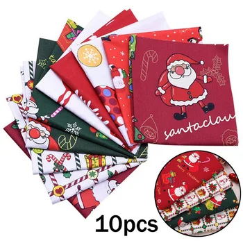 

10pcs Christmas Decoration Cloth Red Santa Claus Snowman Printed Cotton Cloth Fabric for DIY Sewing Patchwork Needlework 25x25cm