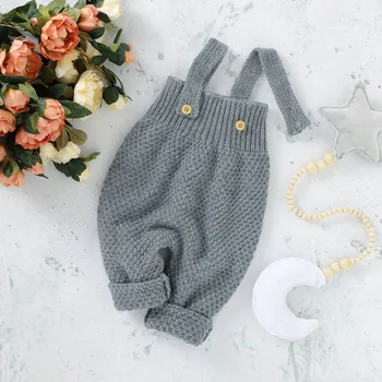 

Baby Boy Girl Romper Autumn New Arrive Suspender Knitted Pants Children Cotton Solid Pattern Pants Overalls Trousers