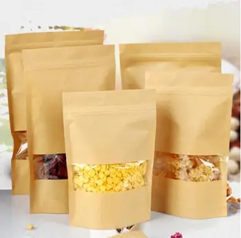 

Brown Standing Kraft Paper Zipper Lock Bag Food Grade Front Transparent Window Moisture-proof Packaging Storage Bag