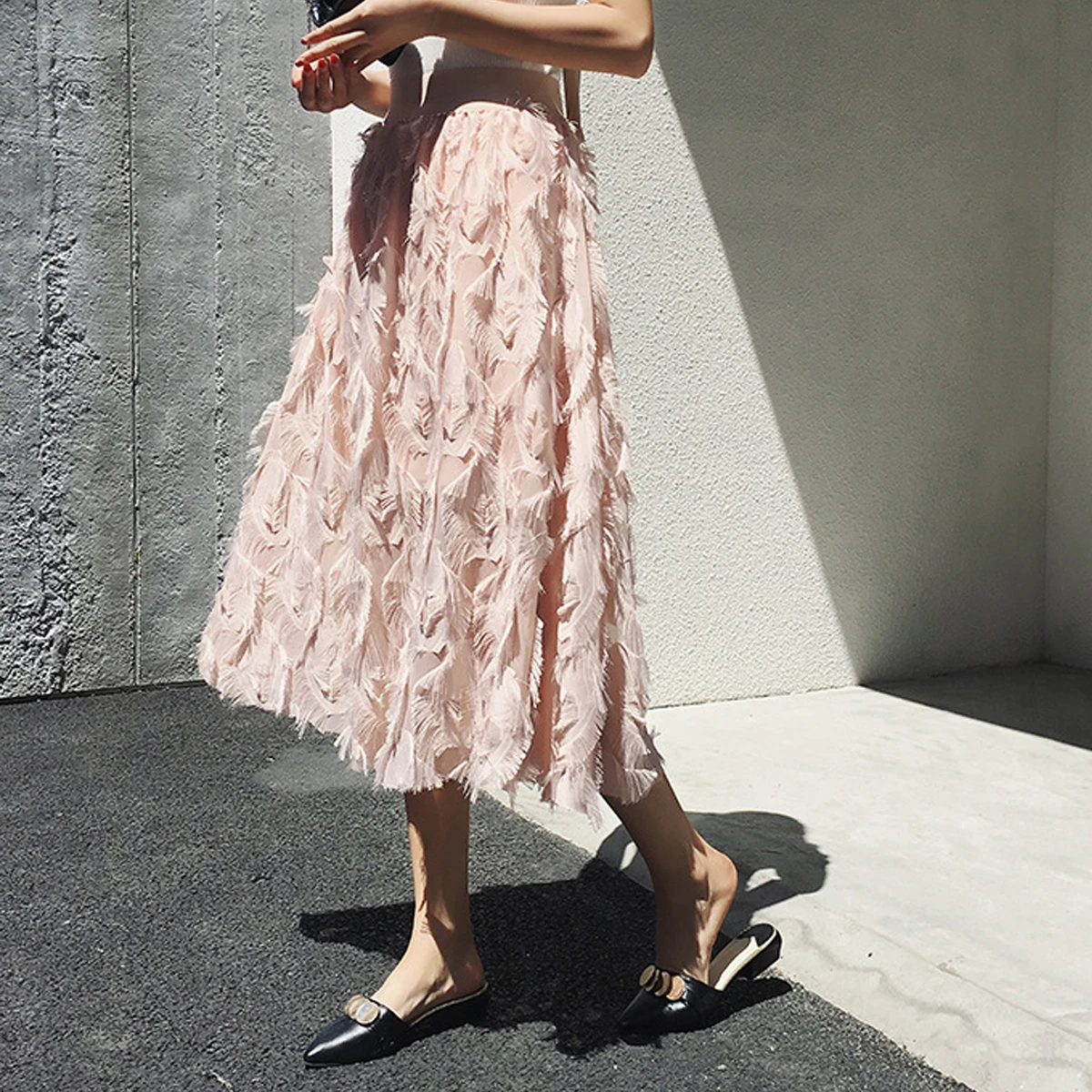 New Fashion New Women Ladies Elastic High Waist Mesh Tulle Tutu Skirt Feather Princess Party Bouffant Skirts