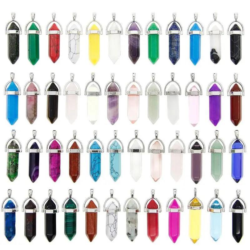 

50pcs Bullet Shape Hexagonal Healing Pointed Chakra Beads Quartz Crystal Gemston