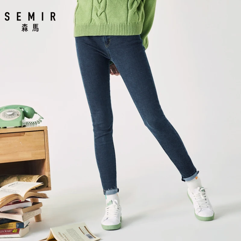 SEMIR обтягивающие брюки женские черные джинсы новые осенние и зимние штаны с низкой талией с изображением кота джинсовые Брендовые женские брюки