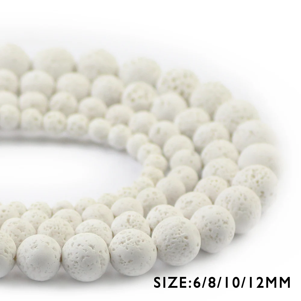 YHBZRET белый вулканический камень из натуральной лавы прокладка 6/8/10/12 мм рок Круглые бусины для самостоятельного изготовления ювелирных изделий браслет