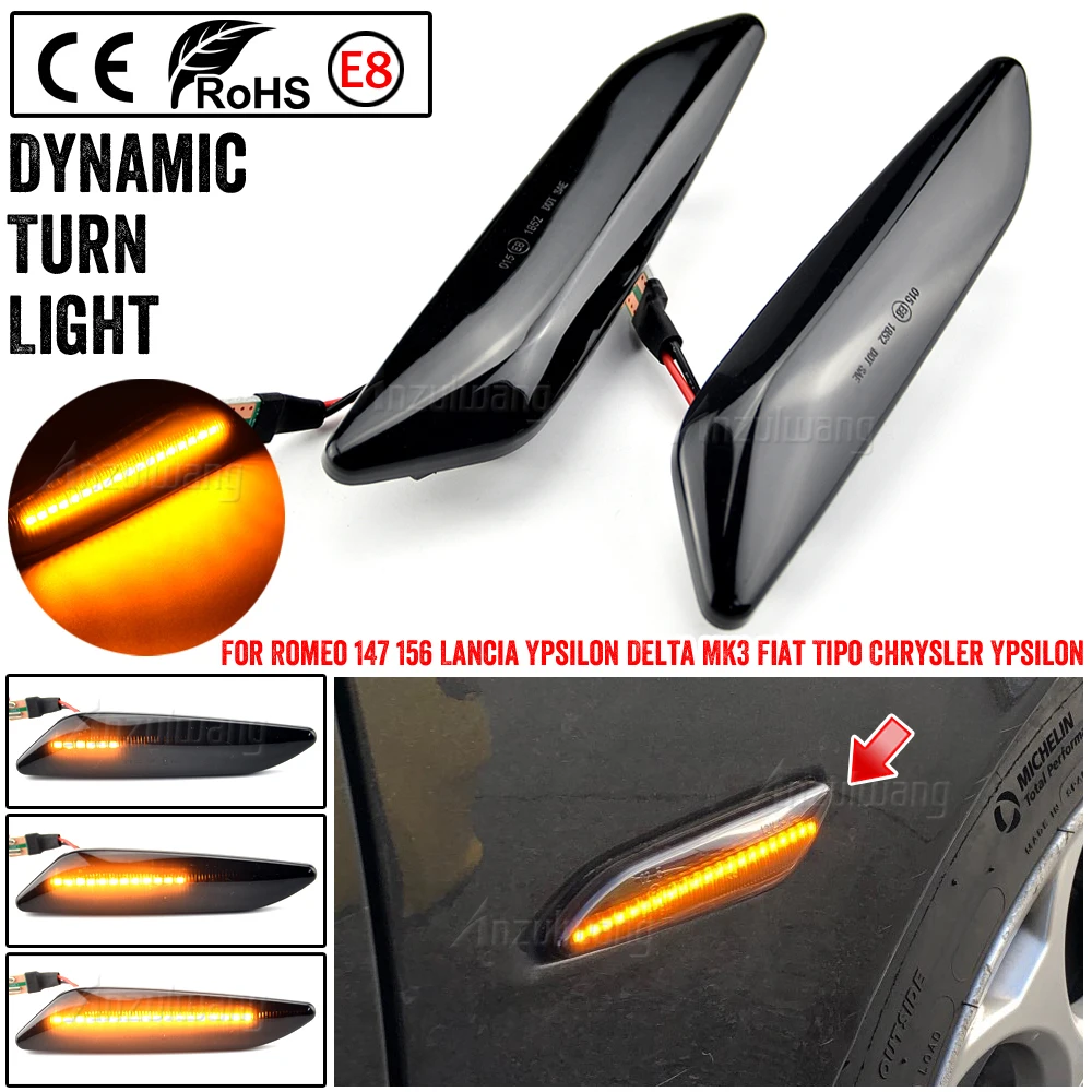 

2Pcs LED Dynamic Blinker Side Marker Light Arrow Turn Signal Lamps For Alfa Romeo 156 147/Fiat Tipo/Lancia Delta 3 Ypsilon