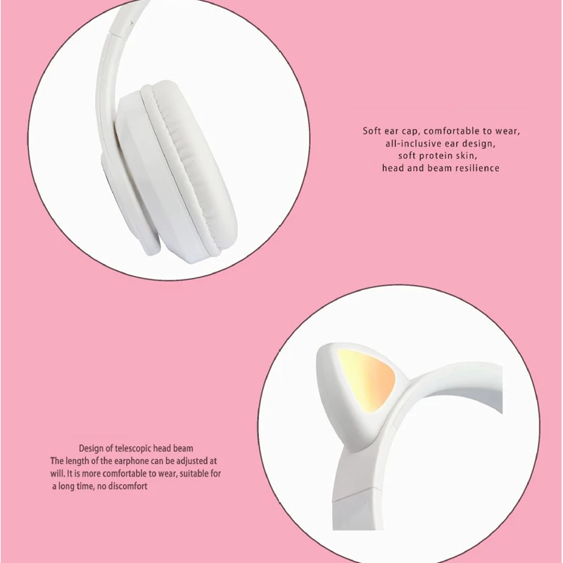 Kids Bluetooth5 0 Headphone Foldable LED Glowing Cat Earphone Music Headset with MIC for Handsfree Boys Girls Birthday Gifts