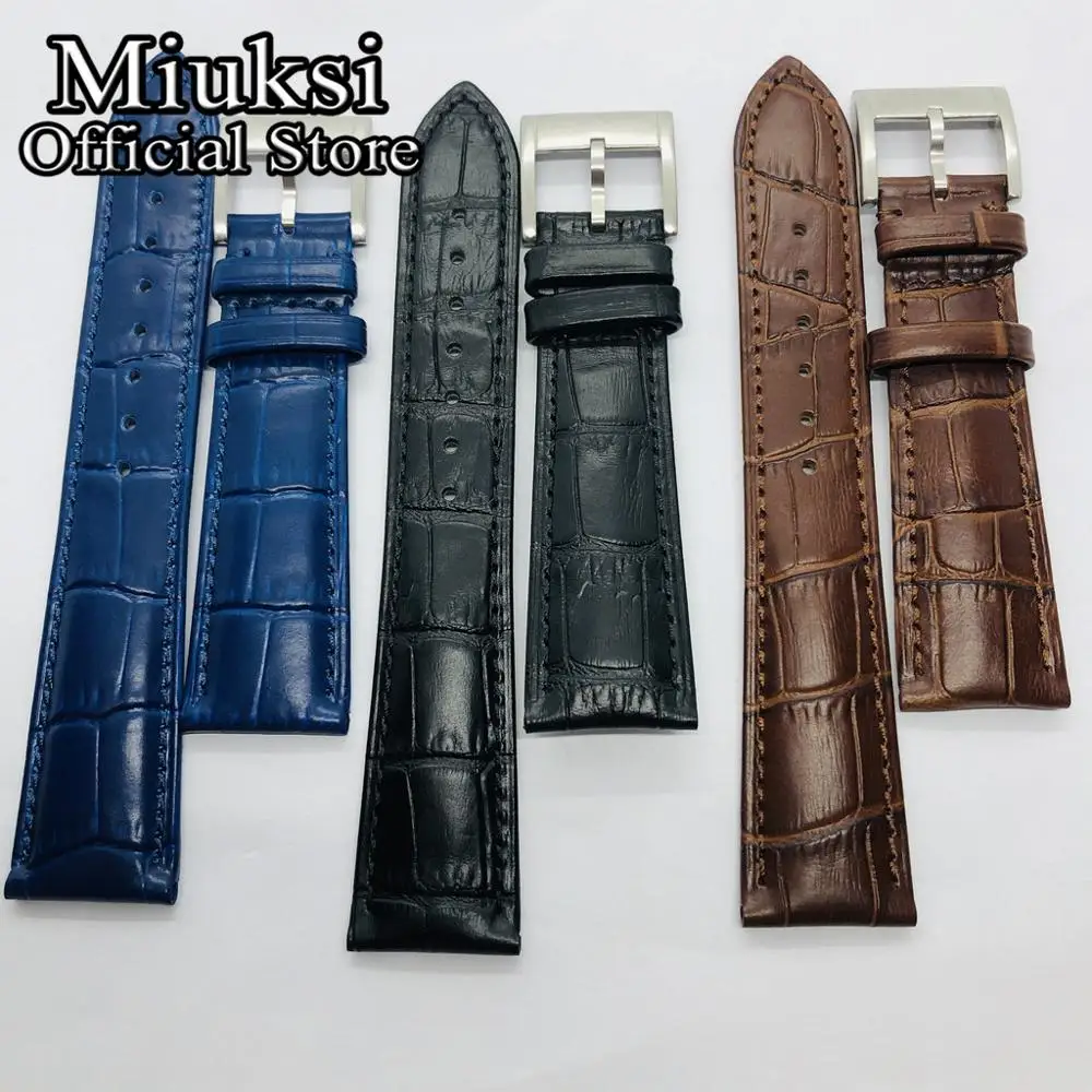Miuksi 22mm brown black blue leather watch strap with pin buckle | Наручные часы