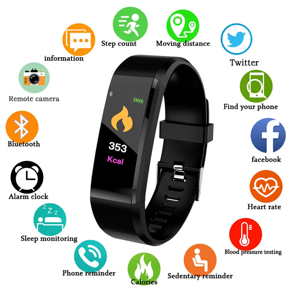 Reloj inteligente deportivo resistente al agua para hombre, pulsera deportiva con Bluetooth, control del ritmo cardíaco y Contador de pasos, 115 Plus