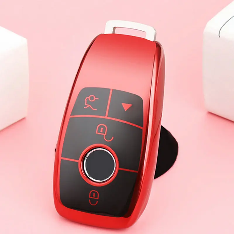 Красный TPU высокого качества автомобильный брелок для ключей корпус сумка защитный ключ кольцо для Mercedes Benz E Class W213 S класс автомобильные аксессуары - Название цвета: Красный