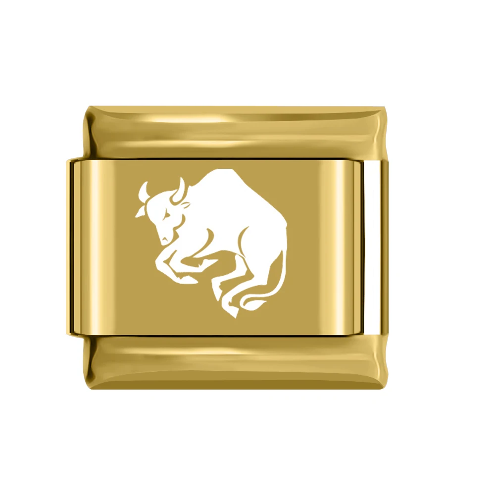 Taurus Hapiship,,, Маргаритка, золото, 12 созвездий, очаровательные звенья, подходит для 9 мм, браслет, серебро, нержавеющая сталь, ювелирное изделие, сделай сам, DJ205 - Окраска металла: Taurus