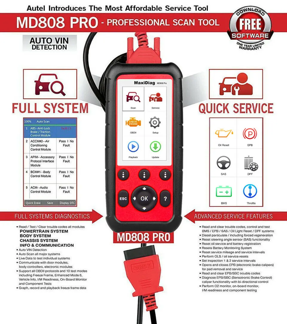 Autel MaxiDiag MD808 Pro All System OBD2 автоматический сканер диагностический инструмент OBD 2