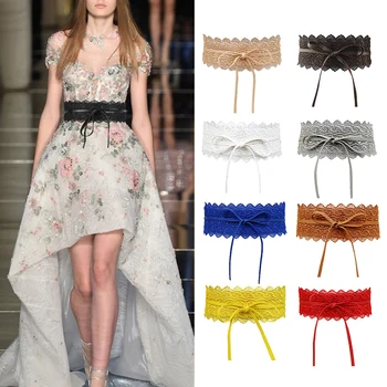 

Waist Band Wide Corset Lace Belt Female Self Tie obi Cinch Waistband Belts Lace side Butterfly tie Belt Buckle Waist Band