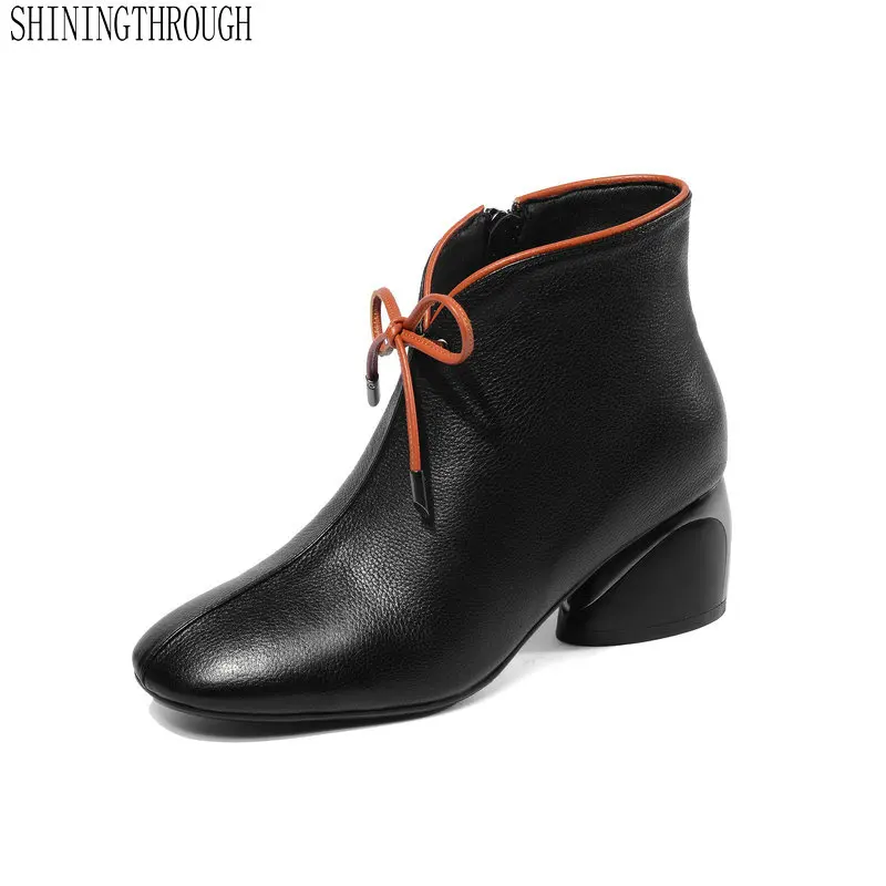 

100% Genuine Leather Women Ankle Women Boots Fashion The Shallow Mouth High Heel Women Shoes Spring Autumn Party Ladies Shoes