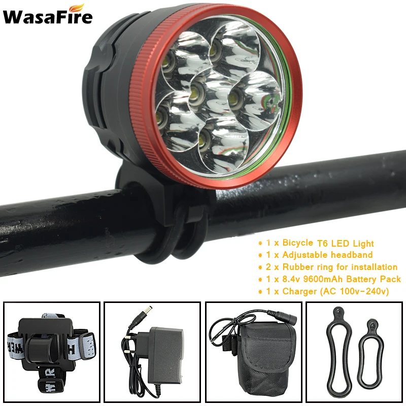 WasaFire 6x XM-L T6 Bike Light 10000 Lumens Bicycle Headlight LED Flashlight Cycling Front Head Lamp + 18650 Battery + Charger