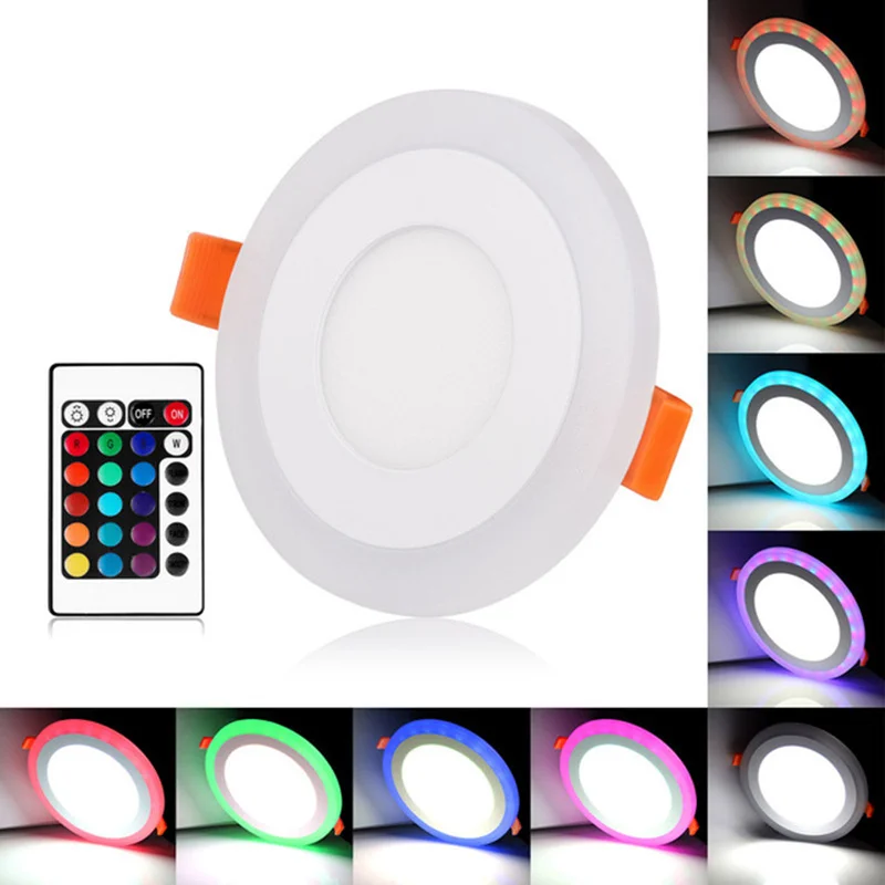 Round/square stmívatelné RGB LED downlight + daleký ovládání 6w/9w/16w/24w zapuštěné LED strop panel lehký ac85-265v+driver