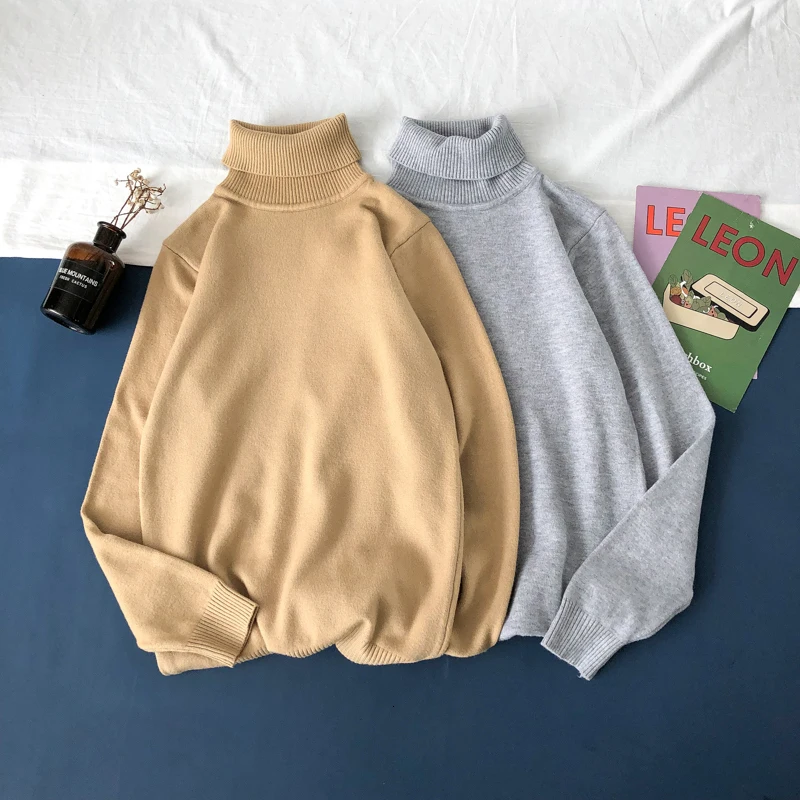 Winter Turtleneck Sweater Men Warm Fashion Solid Color Casual Knit Sweaters Man Sweter Clothes Loose Long Sleeve Pullover Men