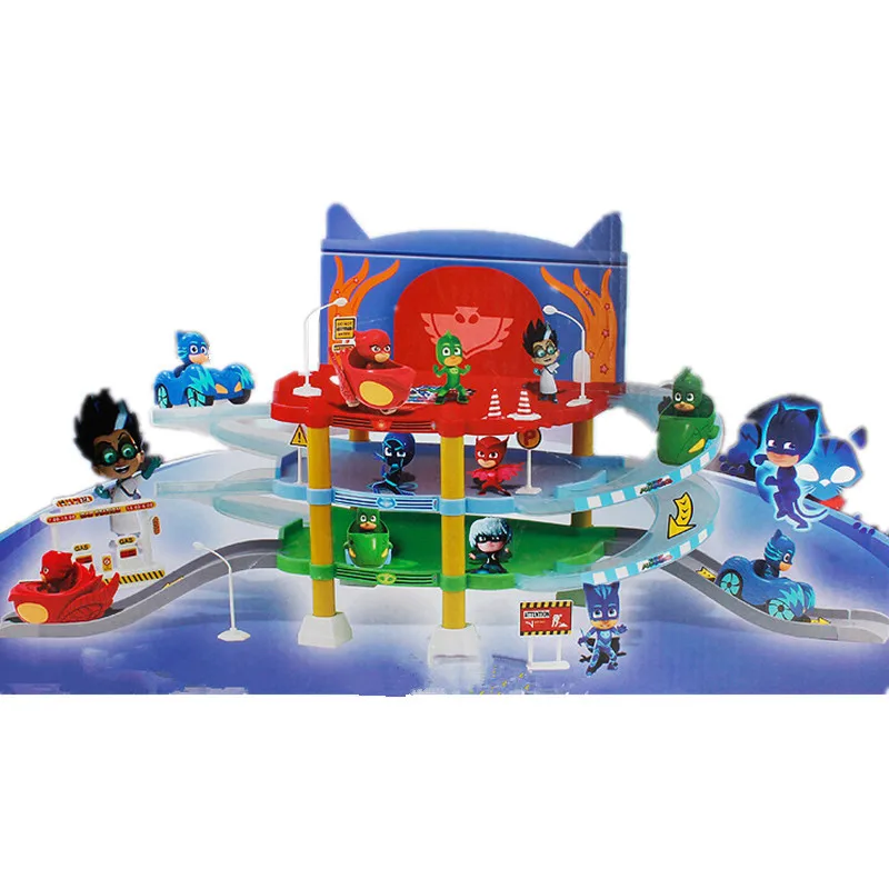 Goedkoop Pj masker 1 parkeerplaats 3 auto Pop model Catboy Owlette Gekko figuur maskers set Monteren speelgoed Interessante games voor kinderen gift2B10