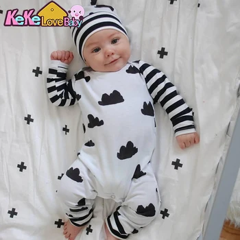 

Newborn Baby Rompers Boy Clothes Clouds Patter Long Sleeve Jumpsuit and Hat Infant Stripe 2Pcs Autumn Toddler Boys Clothing suit