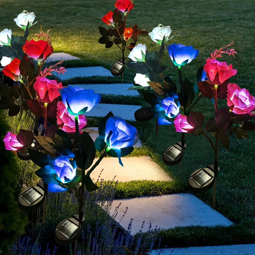 Solar-Powered LED Flower Garden Lights - Waterproof Decorative Pathway Lamps