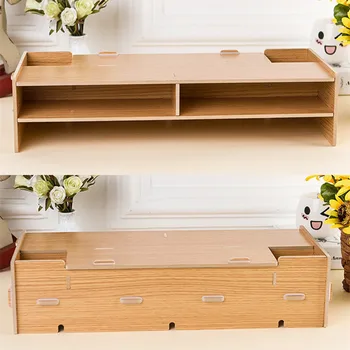

Multi-Function Desktop Monitor Stand Computer Laptop Support Wooden Handwork Assemble Stand With Storage Drawer Desk Holder