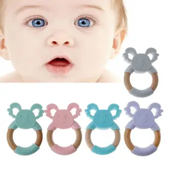 

Baby Silicone Teething Toys Soft Sensory BPA Free Natural Wooden Ring Molar Teeth Soother Safe Teether for Baby Infant Toddlers