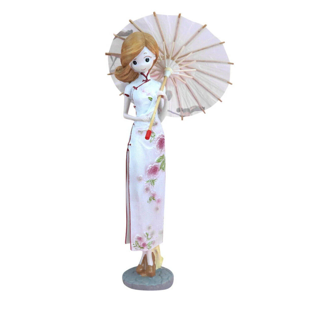 Смола Cheongsam статуя девушки элегантная милая девушка миниатюрные статуэтки красоты Изделия из смолы украшение дома орнамент - Цвет: Белый