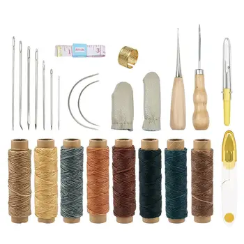 

DIY Jewelry Leathercraft Sewing Leather Stitching Tool Set Hand Sewing Needles Awl Thimble Waxed Thread Thimble Gloves Kit