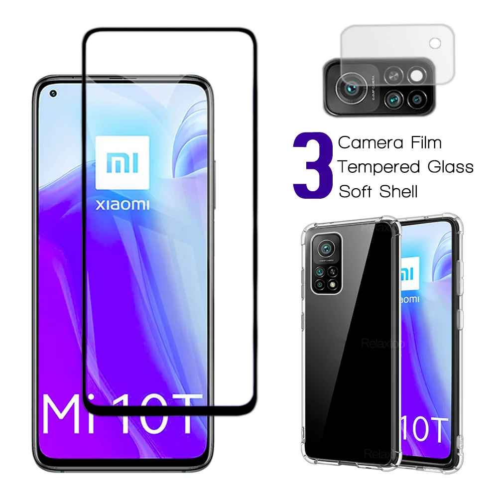 3-in-1 Transparent airbag silicone shockproof coque for Xiaomi 10t pro 5G case camera protective covers M2007J3SG glass | Мобильные